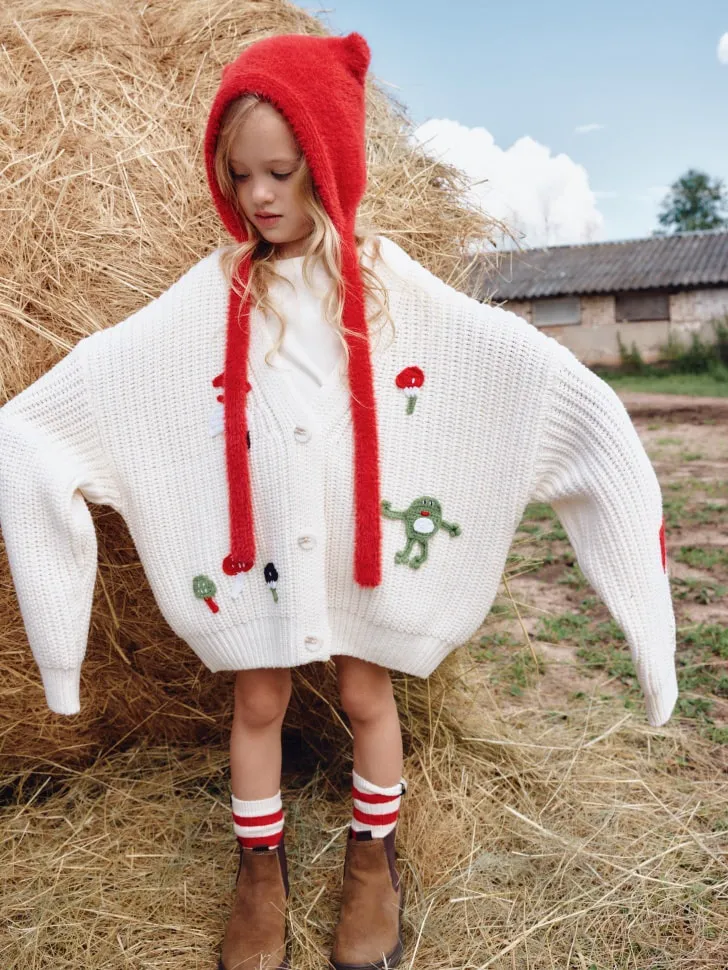 Кардиган оверсайз с аппликацией, белый, арт. 12628