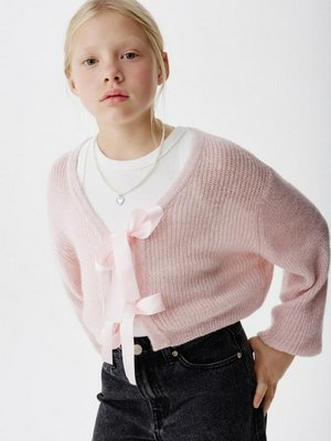 Вязаный кардиган из смесовой шерсти с бантиками, розовый, арт. 00000