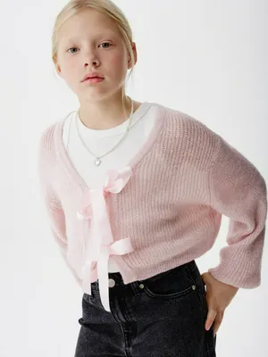 Вязаный кардиган из смесовой шерсти с бантиками, арт. 12708