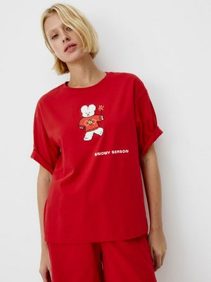 Пижамная футболка с принтом и вышивкой, арт. 12711