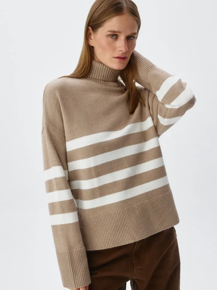 Джемпер с воротником-стойкой с содержанием шерсти, бежевый, арт. 12724