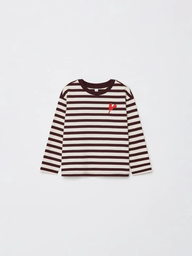 Лонгслив в полоску с вышивкой для мальчиков, разноцветный, арт. 12738