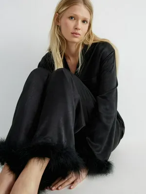 Брюки с перьями для дома из вискозного сатина, арт. 12749