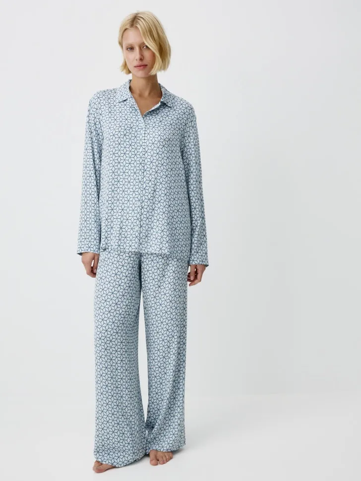 Пижама с геометричным принтом из вискозы, голубой, арт. 12750