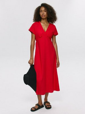 Платье миди из вискозы и льна, красный, арт. N/A