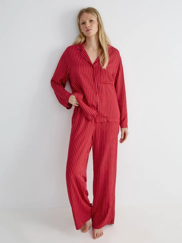 Домашние брюки в полоску, красный, арт. 12762