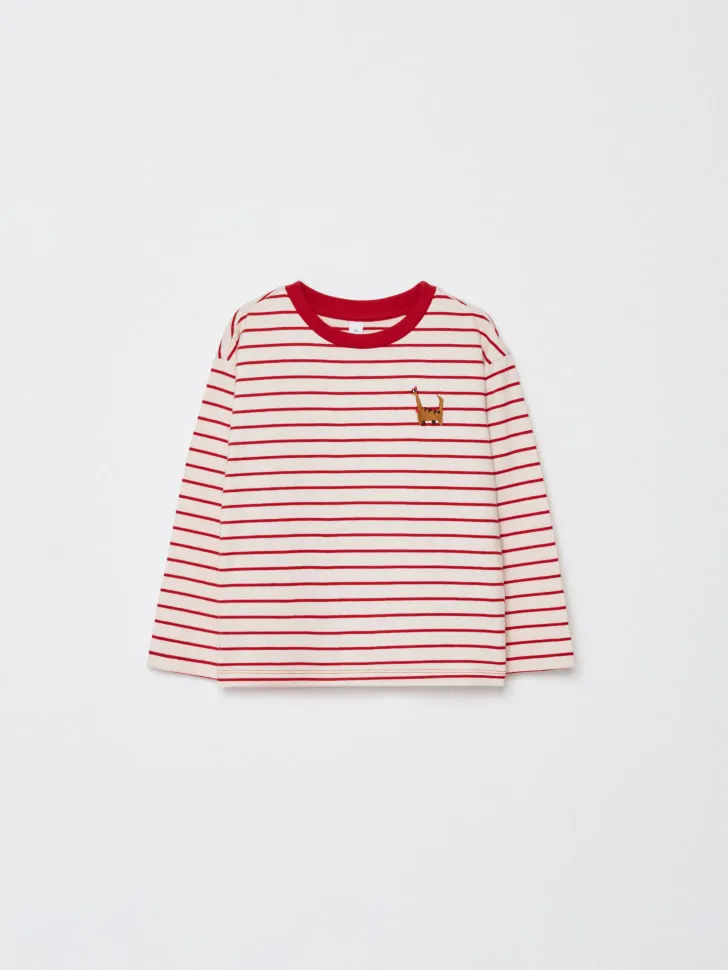 Лонгслив в полоску с вышивкой, разноцветный, арт. 12765