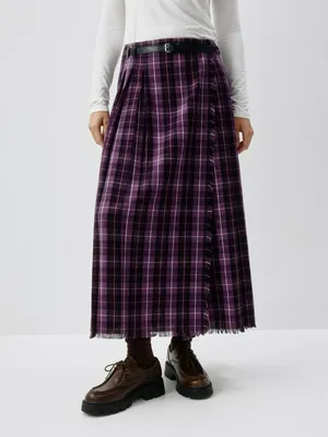 Юбка миди на запах в клетку, фиолетовый, арт. 12770