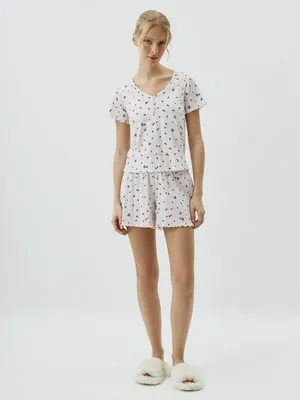 Пижамные шорты с принтом, молочный, серый, арт. PJS2023