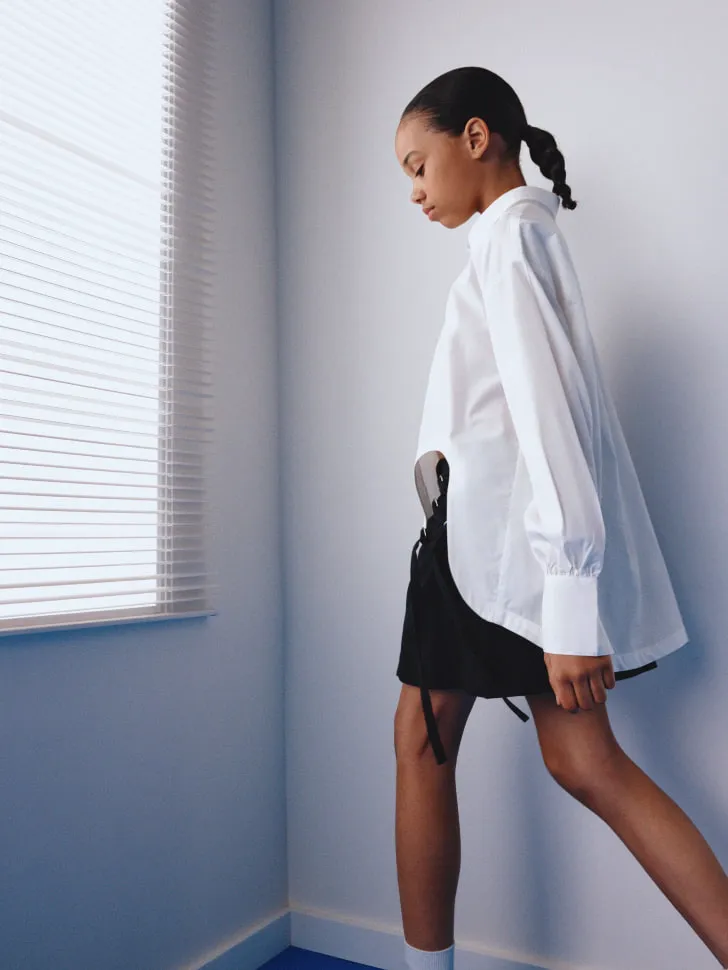 Школьная блузка из хлопка и модала для девочек, белый, арт. 12776