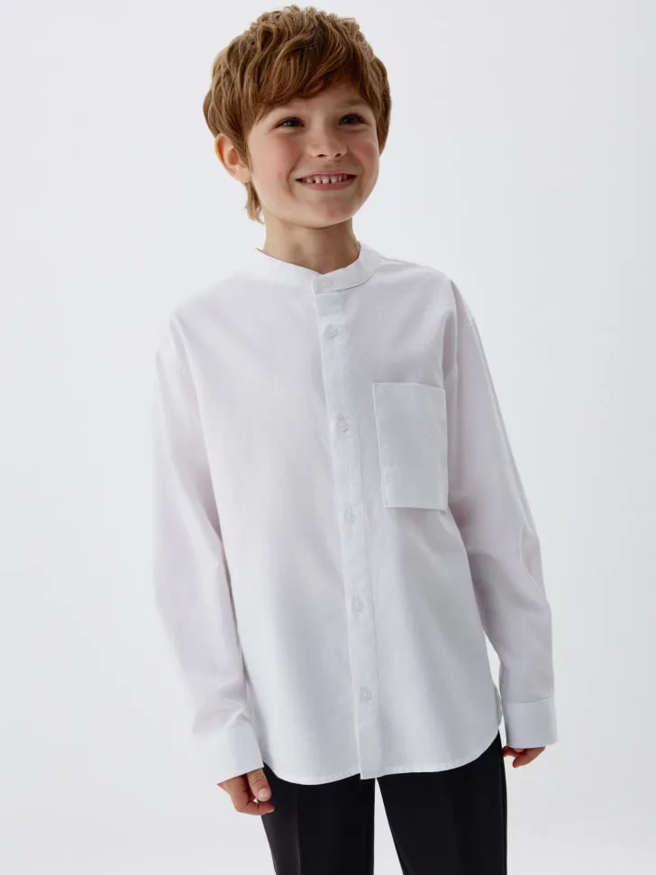 Рубашка с воротником-стойкой, белый, арт. 12789