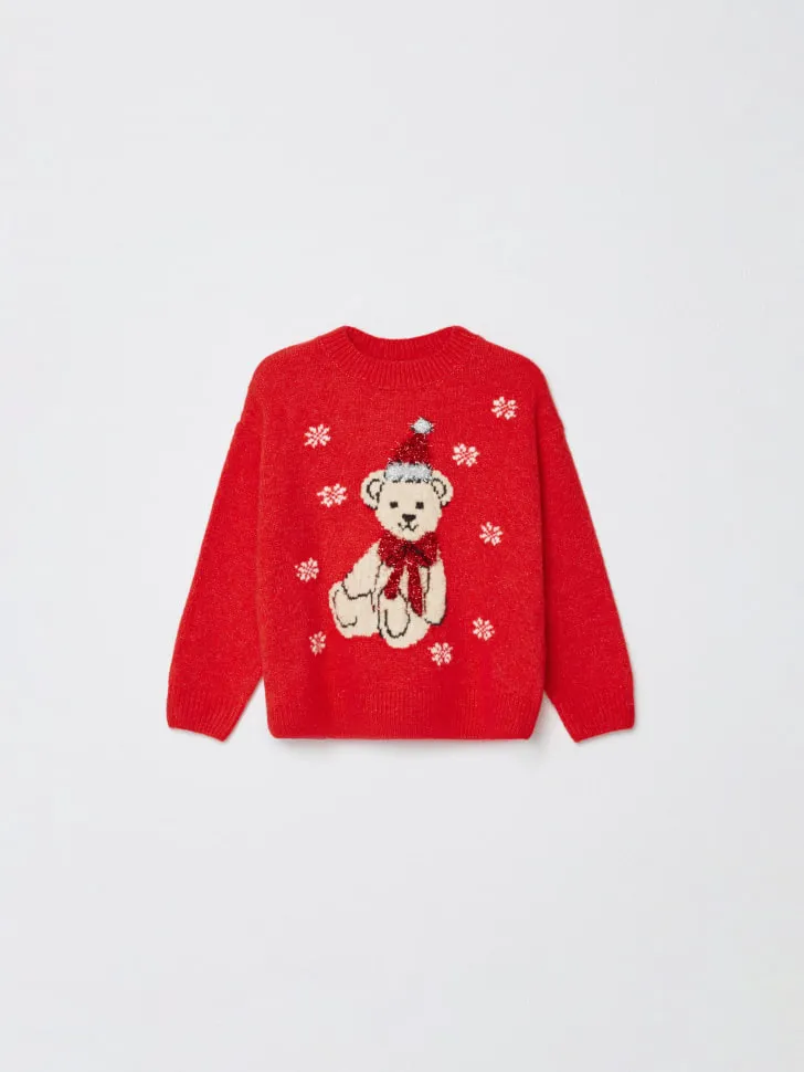 Вязаный новогодний джемпер для девочек, красный, арт. 12800
