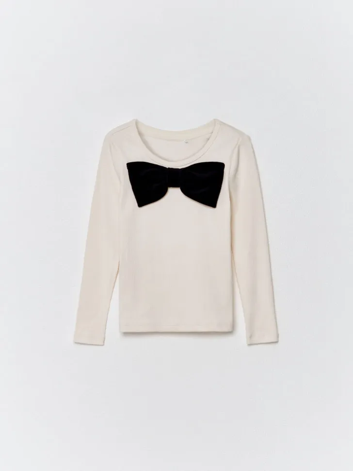 Лонгслив с бантом для девочек, белый, арт. 12801