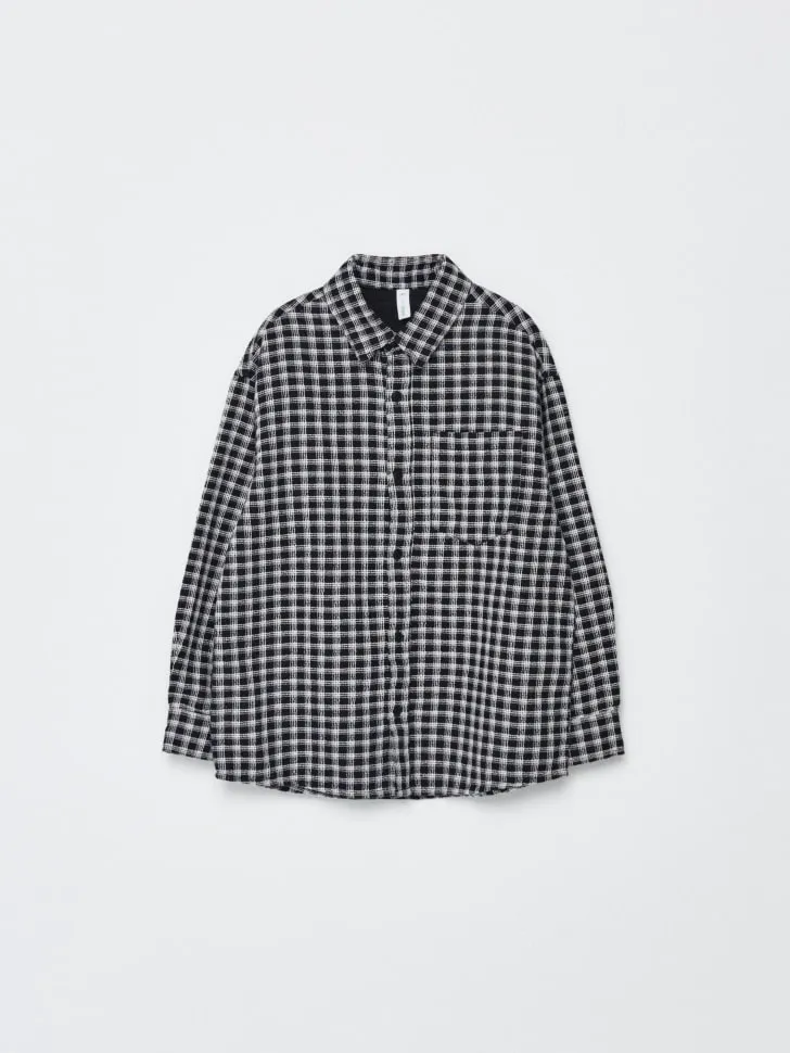 Рубашка из фактурной ткани в клетку, разноцветный, арт. 12805