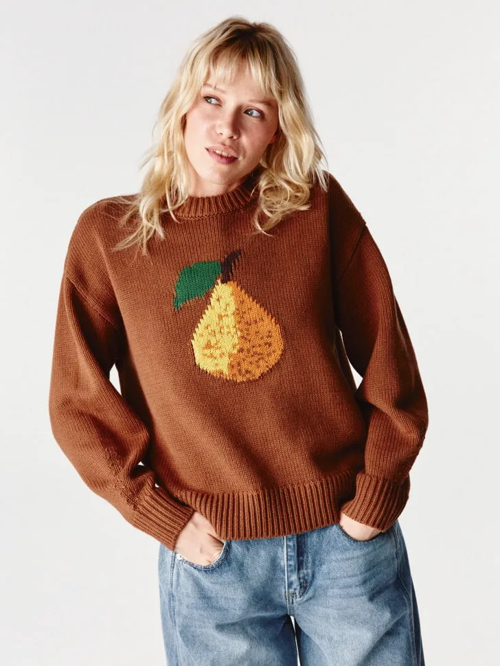 Вязаный джемпер с вышивкой, коричневый, арт. 12810