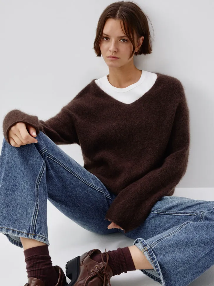 Вязаный джемпер из смесовой шерсти, коричневый, арт. 12811