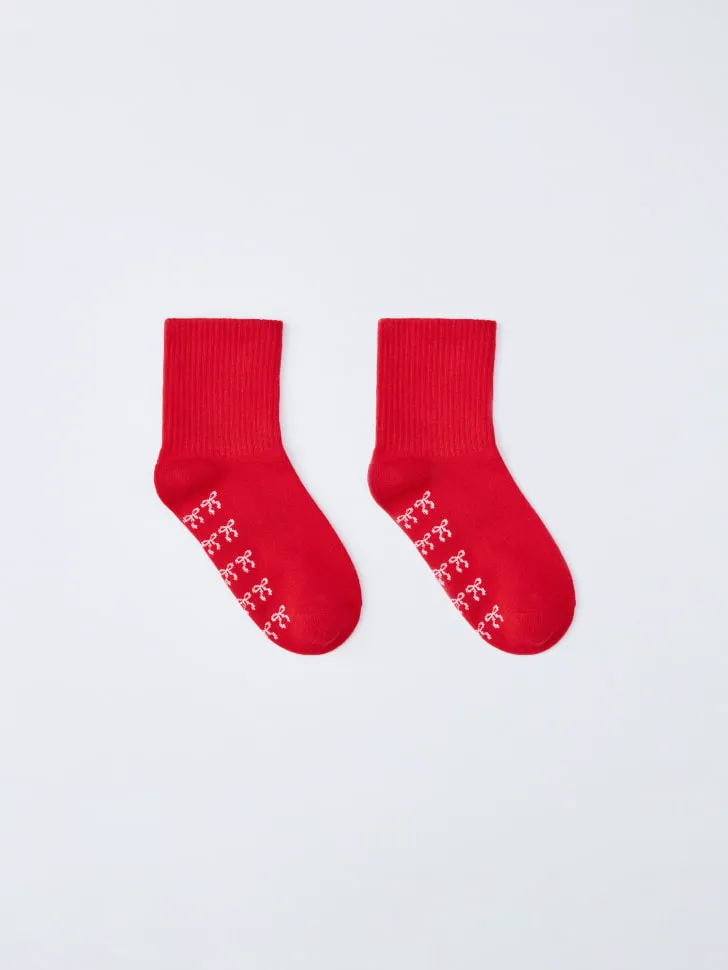 Носки с жаккардовым принтом в рубчик, красный, арт. 12828