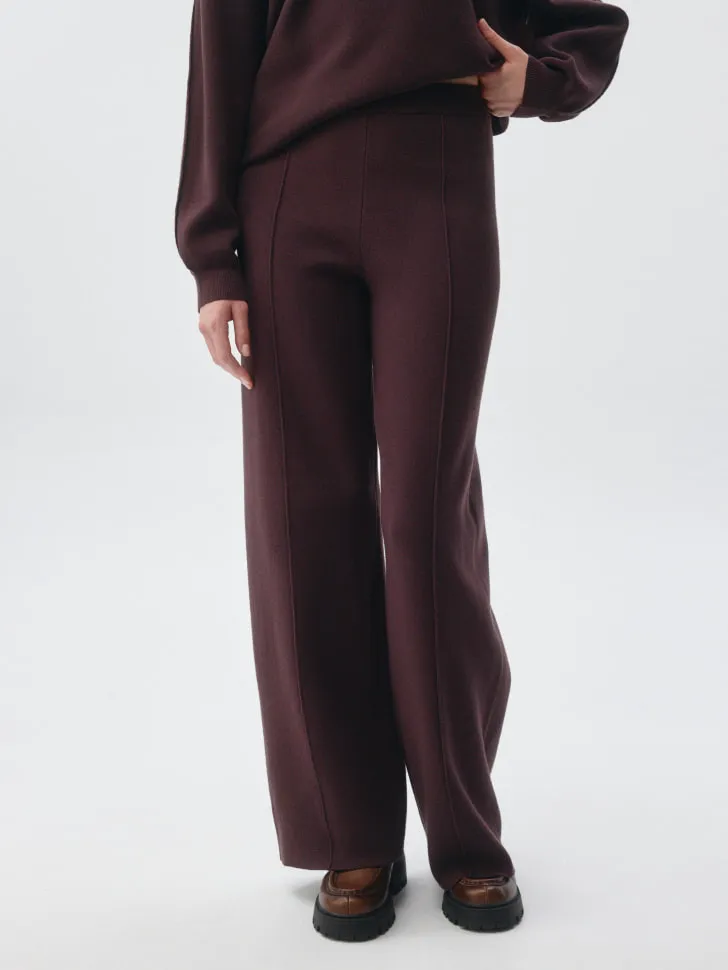 Вязаные брюки с декоративными швами, бордовый, арт. 12838