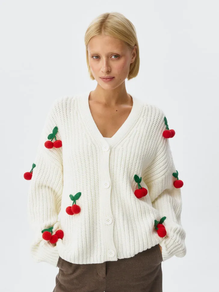 Вязаный кардиган с объемным декором, разноцветный, арт. 12844