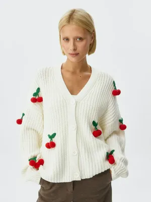 Вязаный кардиган с объемным декором, разноцветный, арт. 12844