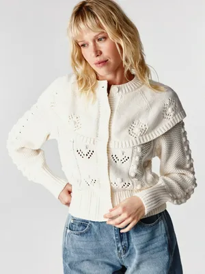 Вязаный кардиган с кокеткой и декором, арт. 12857