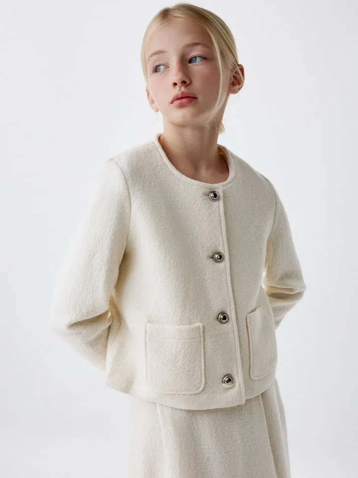 Жакет из смесовой шерсти для девочек, белый, арт. 12869