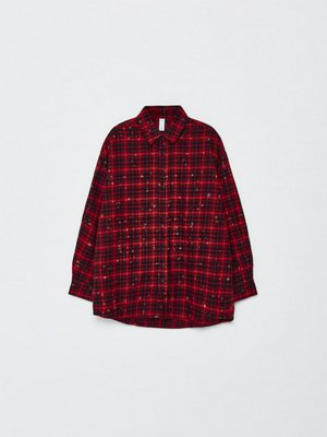 Фланелевая рубашка в клетку, красный, черный, арт. R001