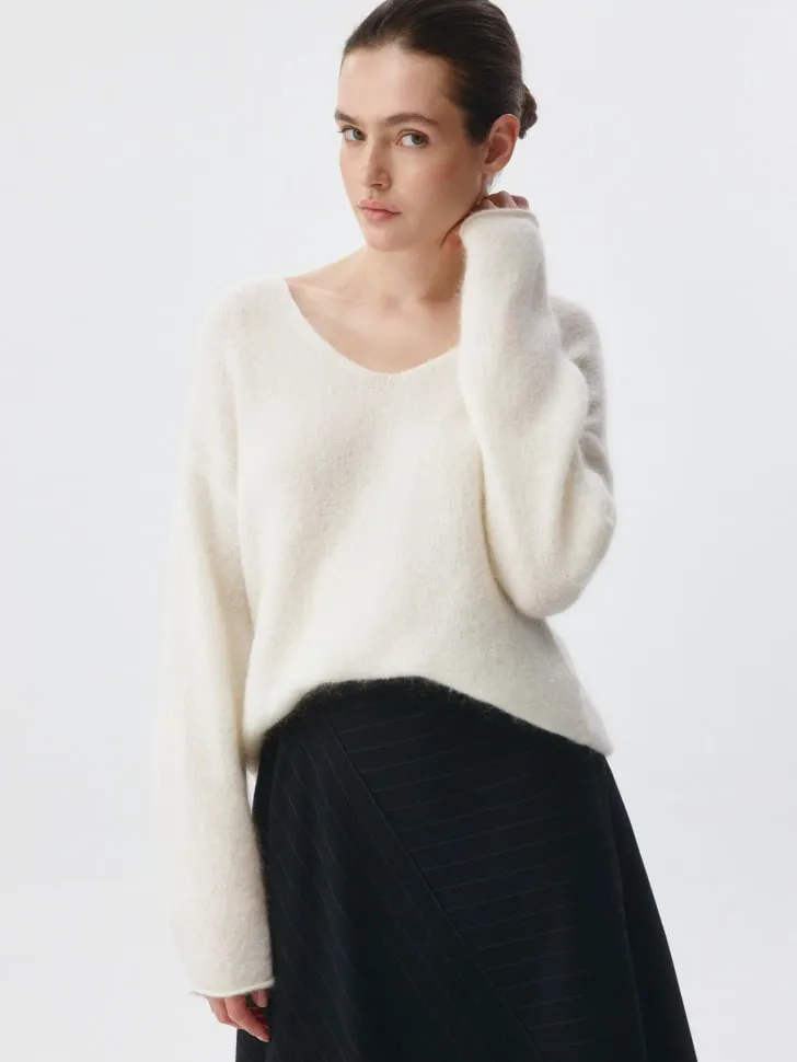 Вязаный джемпер из смесовой шерсти, белый, арт. 12885