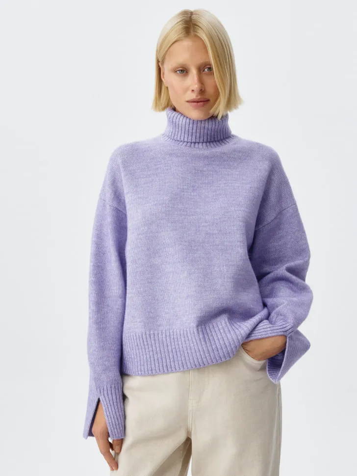 Вязаный свитер из шерсти, фиолетовый, арт. 12888