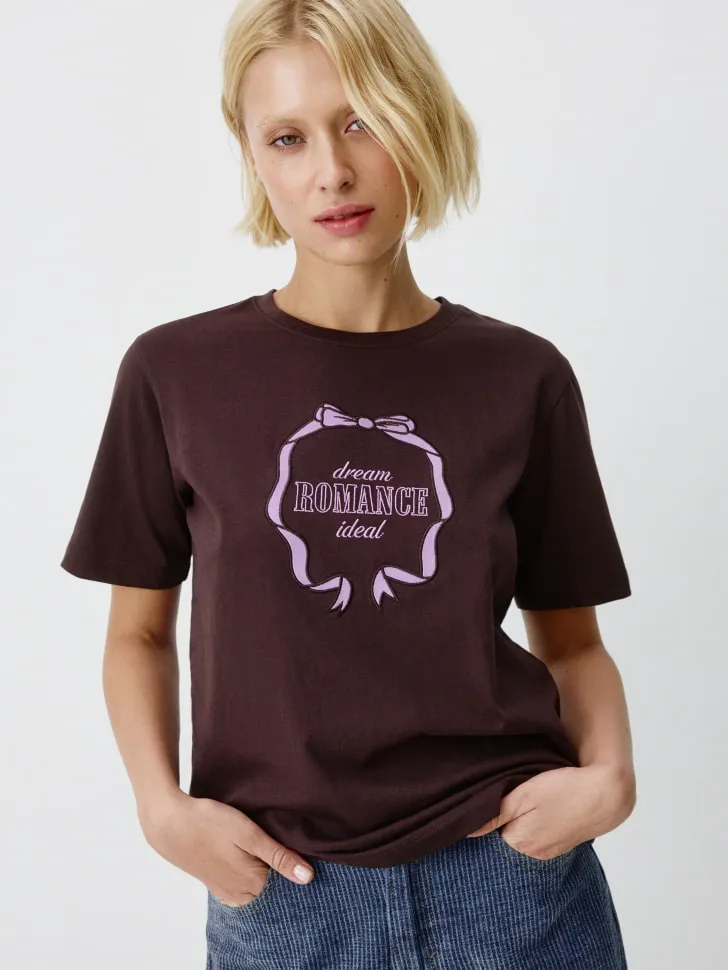 Футболка с вышивкой, коричневый, арт. 12889