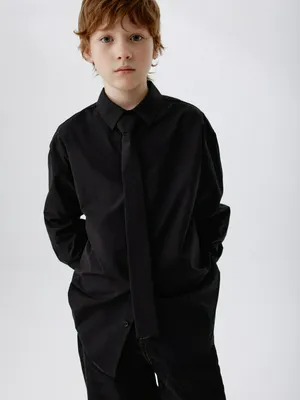 Рубашка из поплина с галстуком, черный, арт. art00123