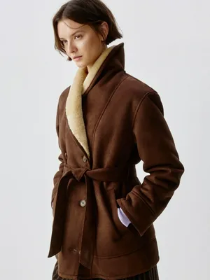 Двубортная дубленка из искусственной кожи, арт. 12909