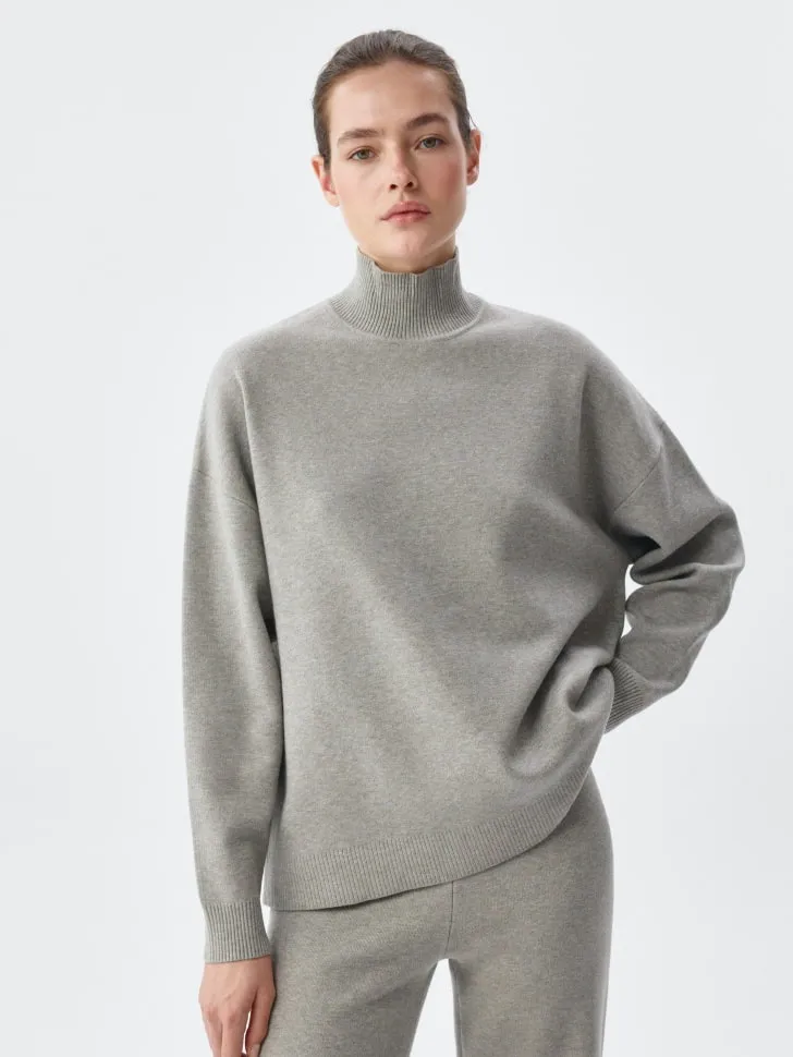 Свитер с воротником-стойкой, серый, арт. 12911