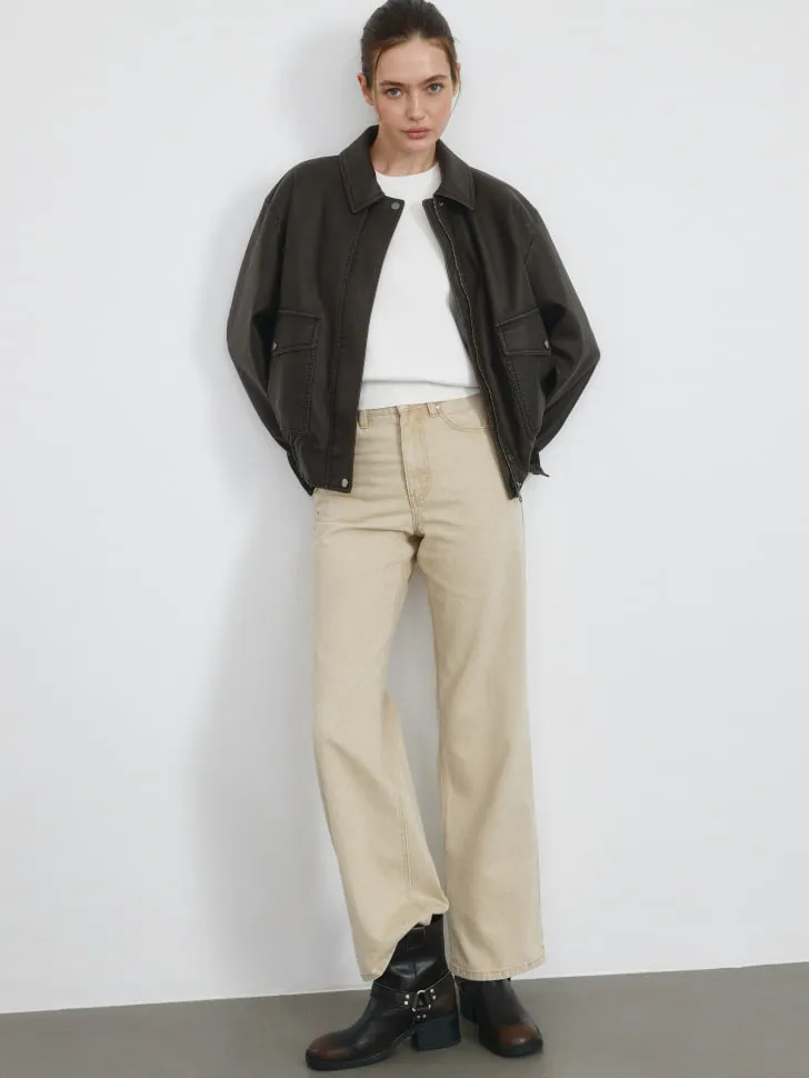 Джинсы WIDE LEG со стрелками, бежевый, арт. 12926