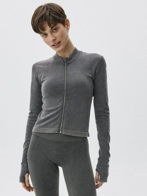 Спортивный лонгслив на молнии, серый, арт. 12940