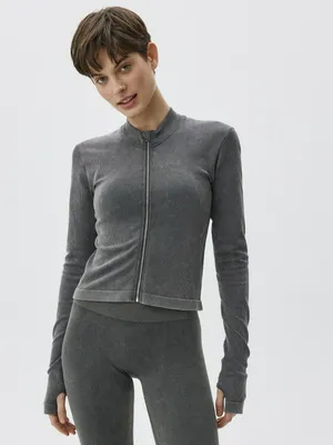 Спортивный лонгслив на молнии, серый, арт. 12940