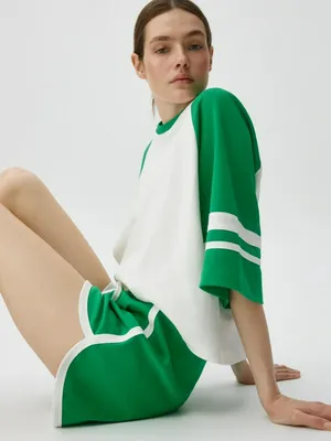 Футболка оверсайз из интерлока, белый, зеленый, арт. FSRT2305