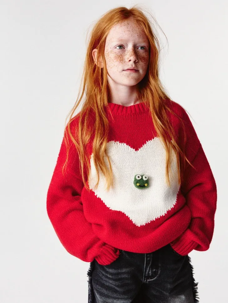 Вязаный джемпер оверсайз с принтом для девочек, разноцветный, арт. 12951