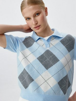 Джемпер с шелком и шерстью, голубой, серый, белый, арт. 000