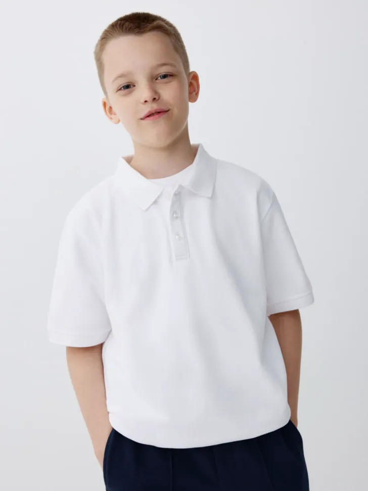 Поло с коротким рукавом для мальчиков, белый, арт. 13014