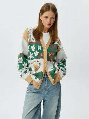 Вязаный кардиган с принтом, арт. 13034