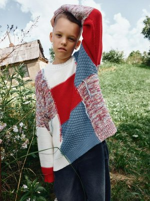 Вязаный джемпер в стиле пэчворк детский, арт. 13043