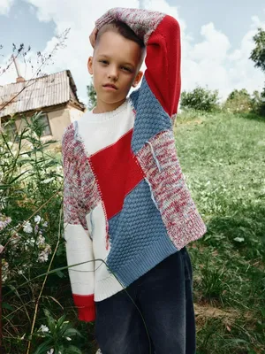 Вязаный джемпер в стиле пэчворк детский, разноцветный, арт. 13043