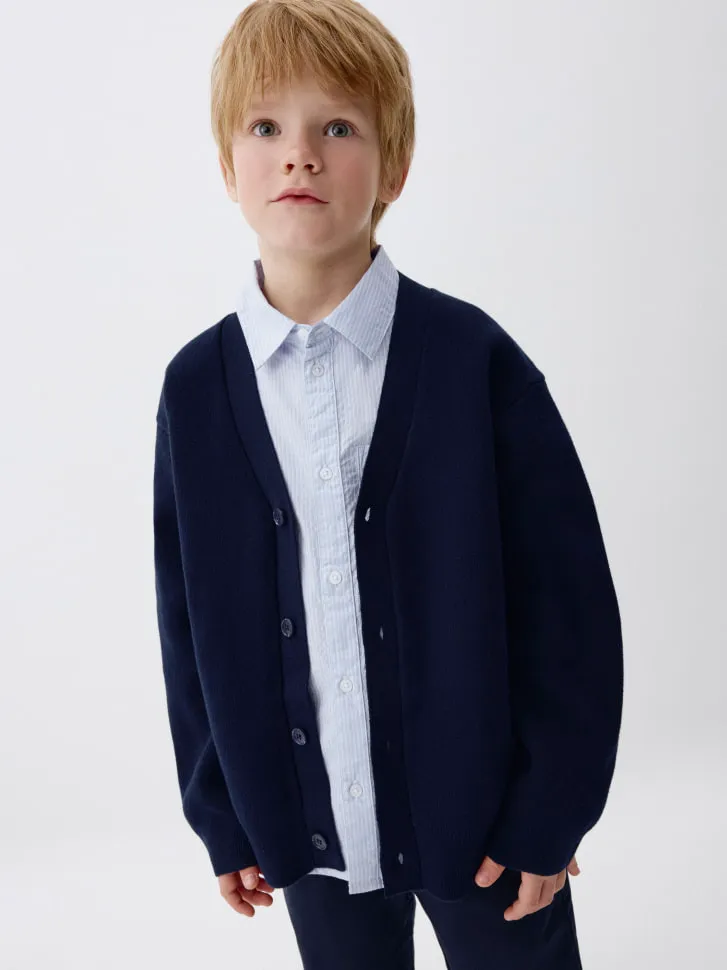 Классический вязаный кардиган детский, синий, арт. 13044