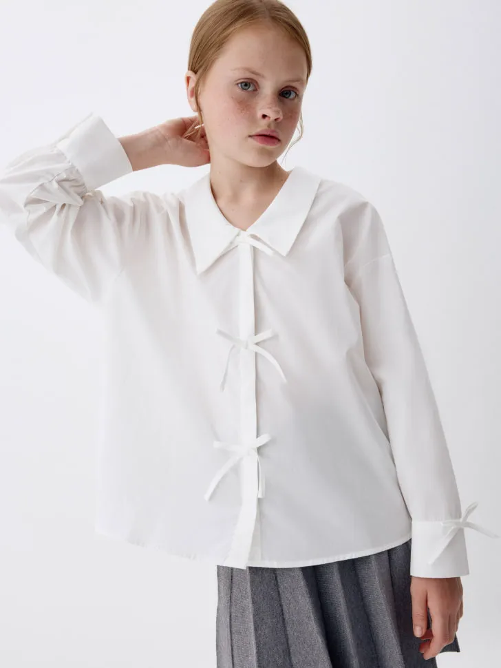 Блузка с бантиками, белый, арт. 13047