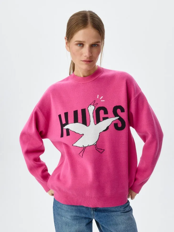 Вязаный джемпер с жаккардовым принтом, розовый, арт. 13072