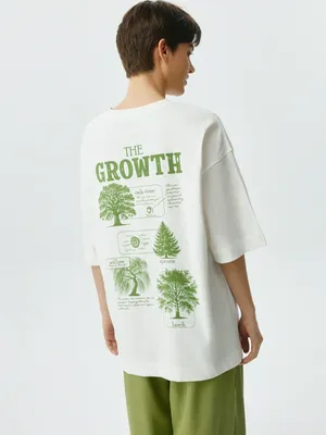 Футболка оверсайз с принтом, молочный, зеленый, арт. OSF001