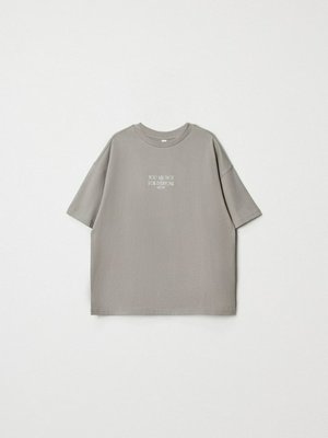 Футболка оверсайз с принтом, серый хаки, арт. Не указан