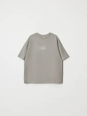 Футболка оверсайз с принтом, серый хаки, арт. Не указан