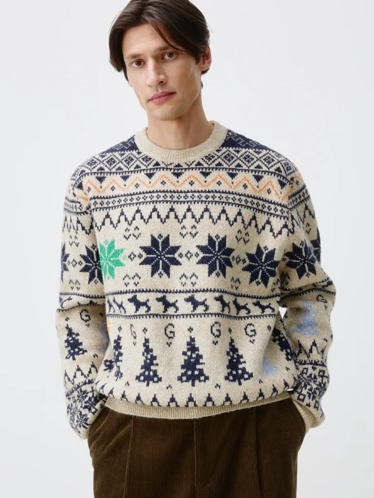 Новогодний джемпер с содержанием шерсти, разноцветный, арт. 13091